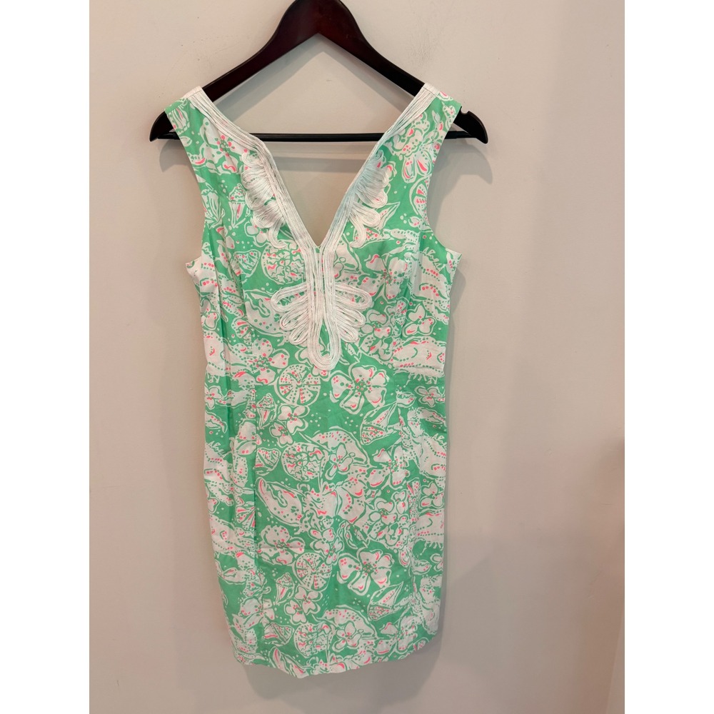 Lilly Pulitzer Lobstah Roll Green Pink Sea Life Soutache Shift Dress 4‎ 52950
